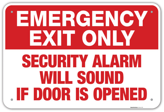 Emergency Exit Security Alarm Will Sound Signs
