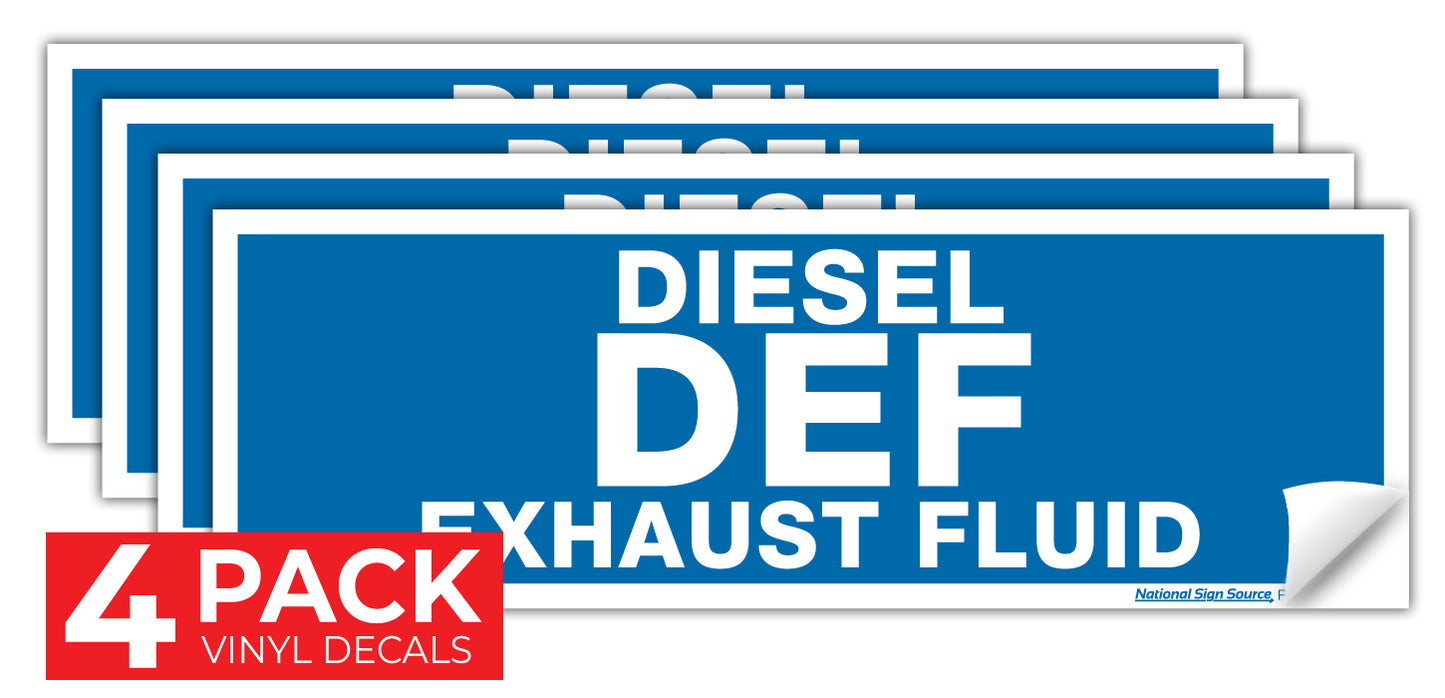 Diesel DEF Exhaust Fluid Stickers, Fuel Identifying Vinyl Decals - 4 Pack