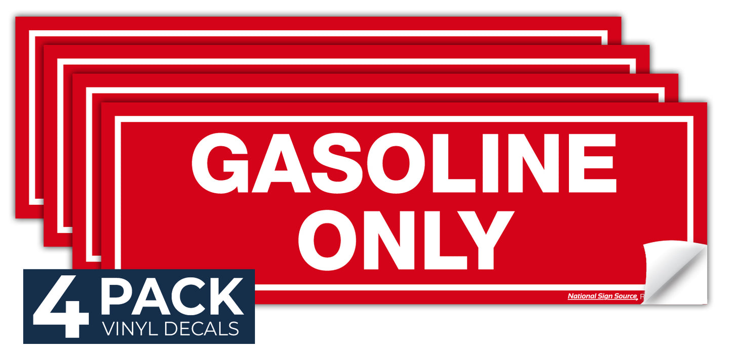 Gasoline Only stickers, Fuel Identifying Vinyl Decals - 4 Pack