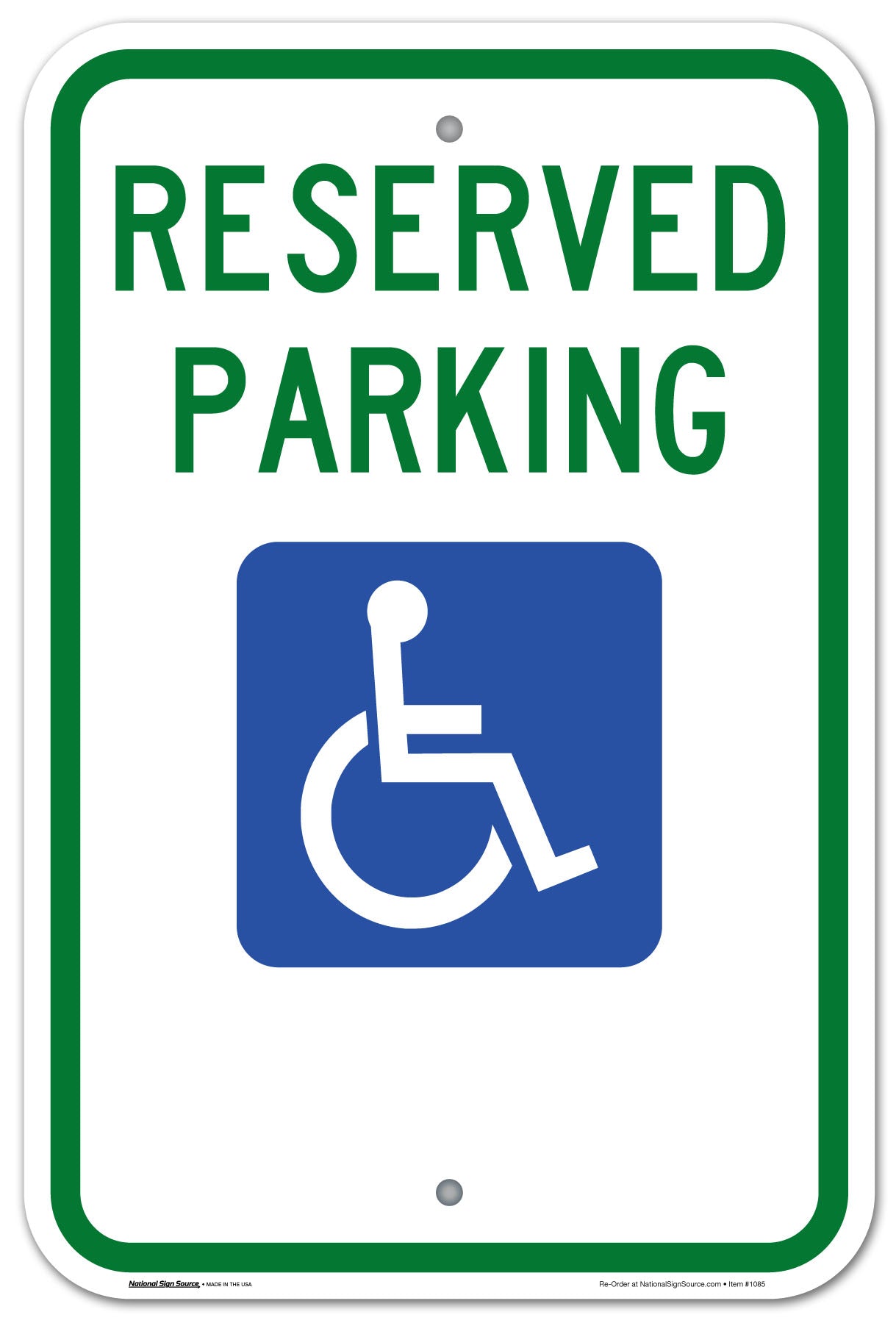 ADA Handicap Sign Reserved Parking with handicap symbol. Aluminum Sign, reflective.