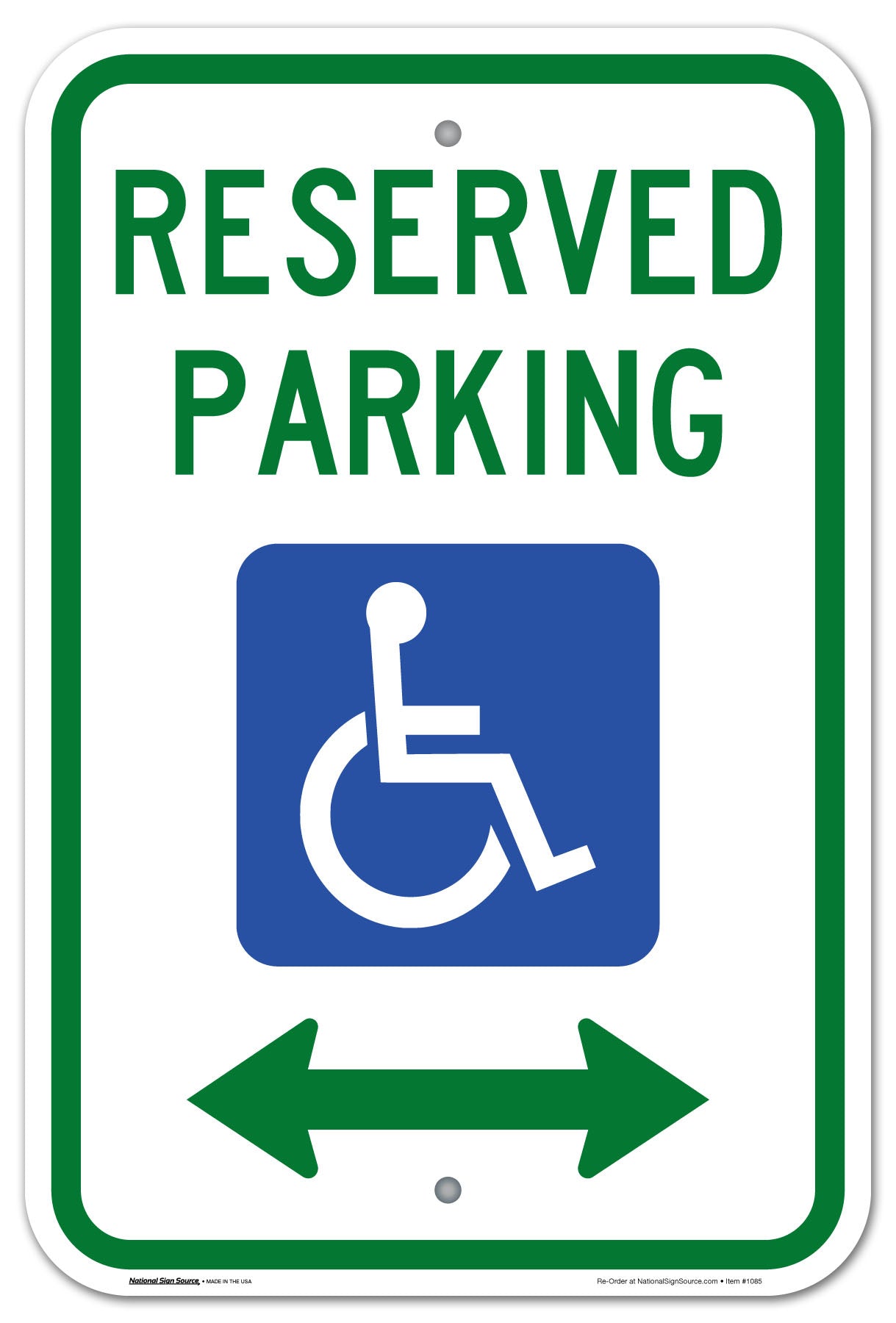 ADA Handicap Sign Reserved Parking with handicap symbol. Aluminum Sign, reflective, double arrow.