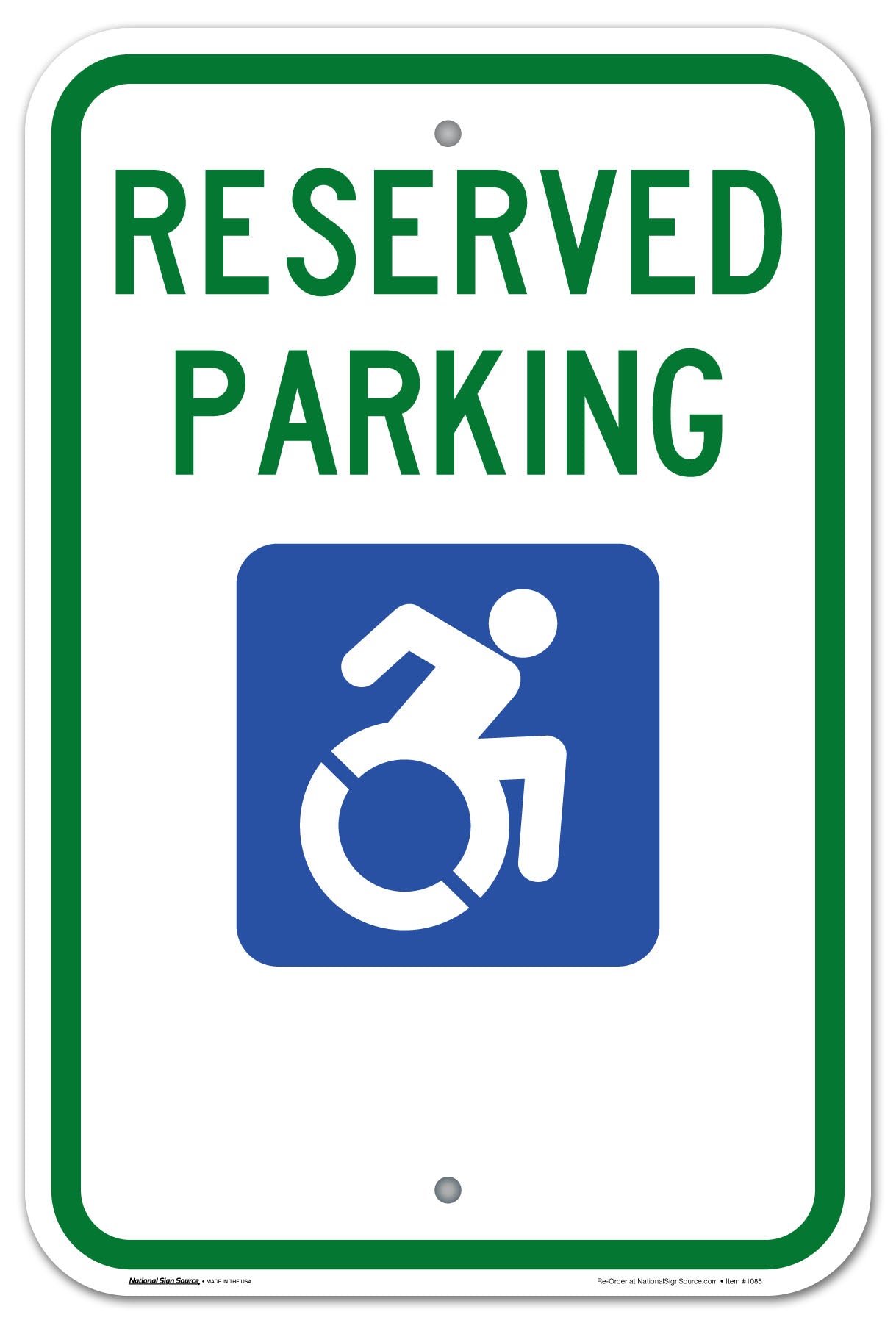 ADA Handicap Sign Reserved Parking with the redesigned International Symbol of Accessibility handicap symbol. Aluminum Sign, reflective.