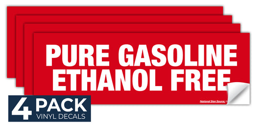 Pure Gasoline Ethanol Free Stickers, Fuel Identifying Vinyl Decals - 4 Pack