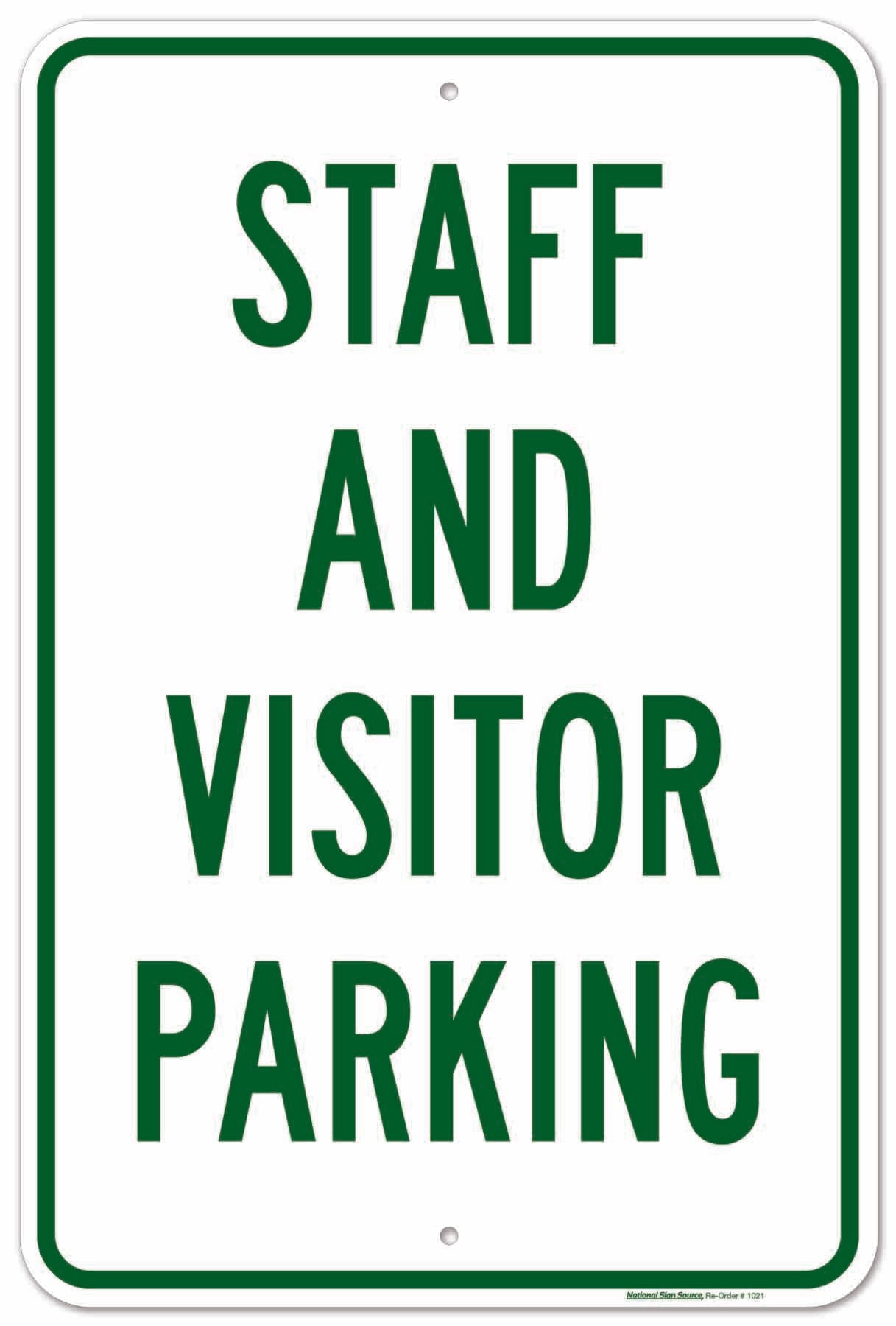 Staff and visitor parking sign. Reflective aluminum parking sign identifying staff and visitor parking locations.