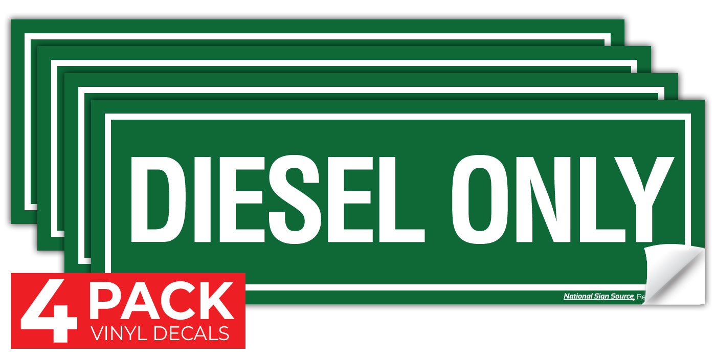 Diesel Only stickers, Fuel Identifying Vinyl Decals - 4 Pack -
