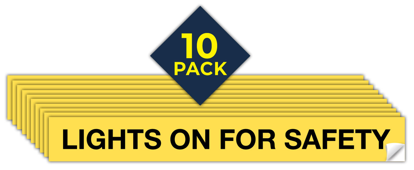 Lights of for safety stickers. Dashboard stickers to remind drivers to turn on their lights.