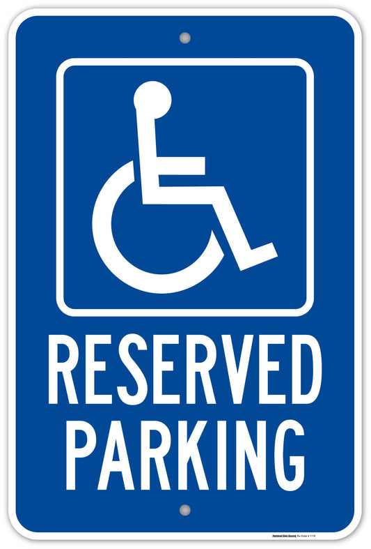 ADA Handicap Sign (blue): Reserved Parking - Manufactured by National Sign Source