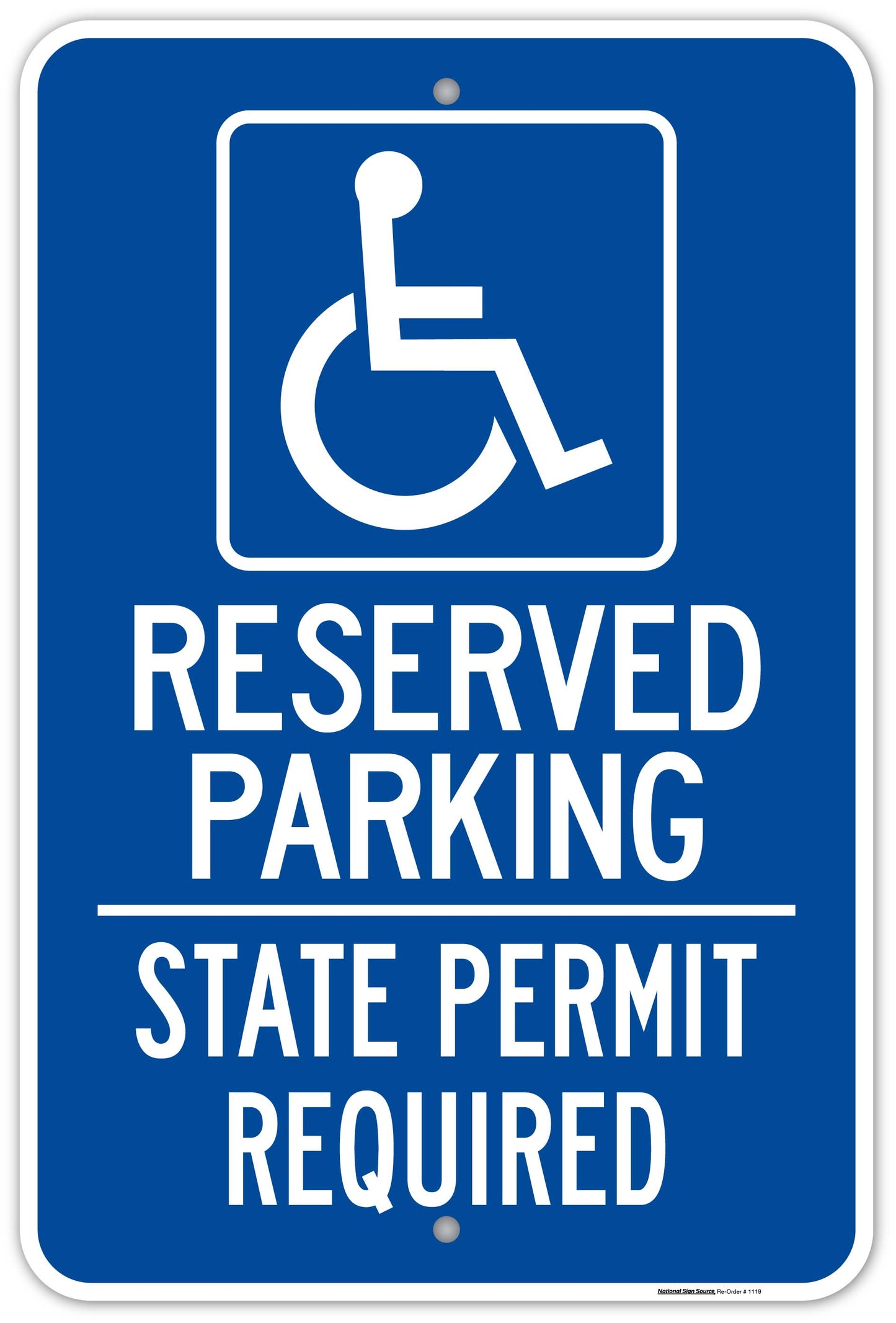 ADA Handicap Sign (blue): State Permit Required - Manufactured by National Sign Source