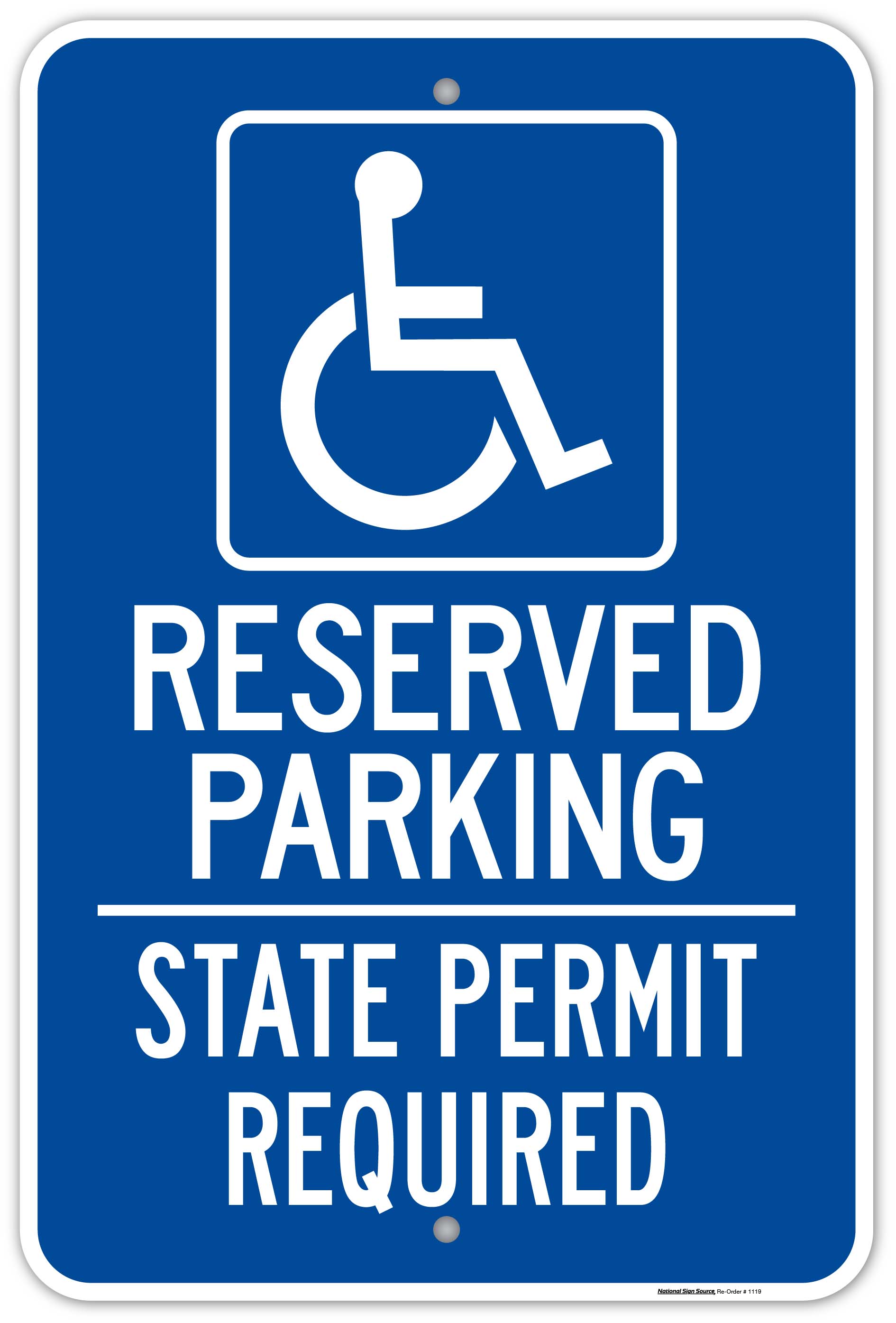 ADA Handicap Sign (blue): State Permit Required - Manufactured by National Sign Source