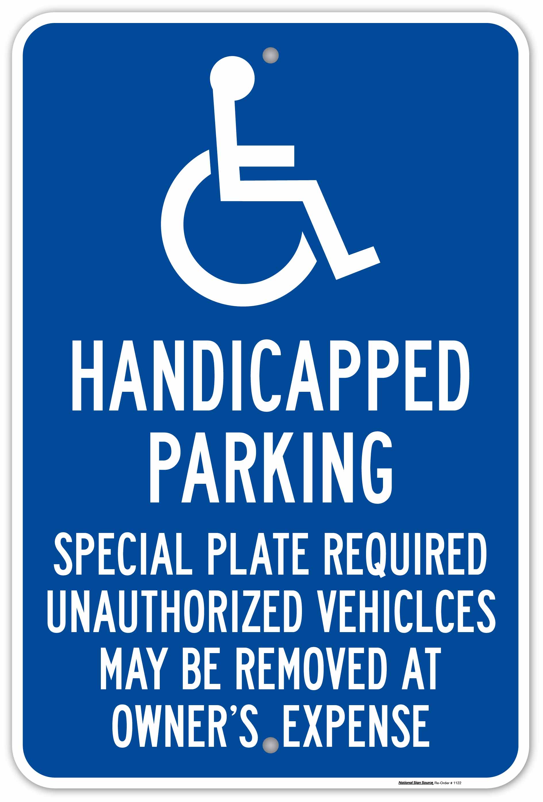 ADA Handicap Sign (blue): Special Plate Required - Manufactured by National Sign Source
