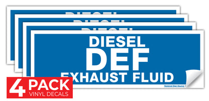 Diesel DEF Exhaust Fluid Stickers, Fuel Identifying Vinyl Decals - 4 Pack 