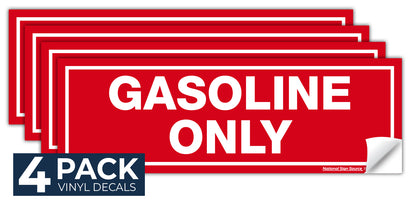 Gasoline Only stickers, Fuel Identifying Vinyl Decals - 4 Pack 