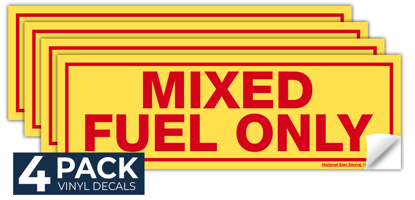 Mixed Fuel Only Stickers, Fuel Identifying Vinyl Decals - 4 Pack 