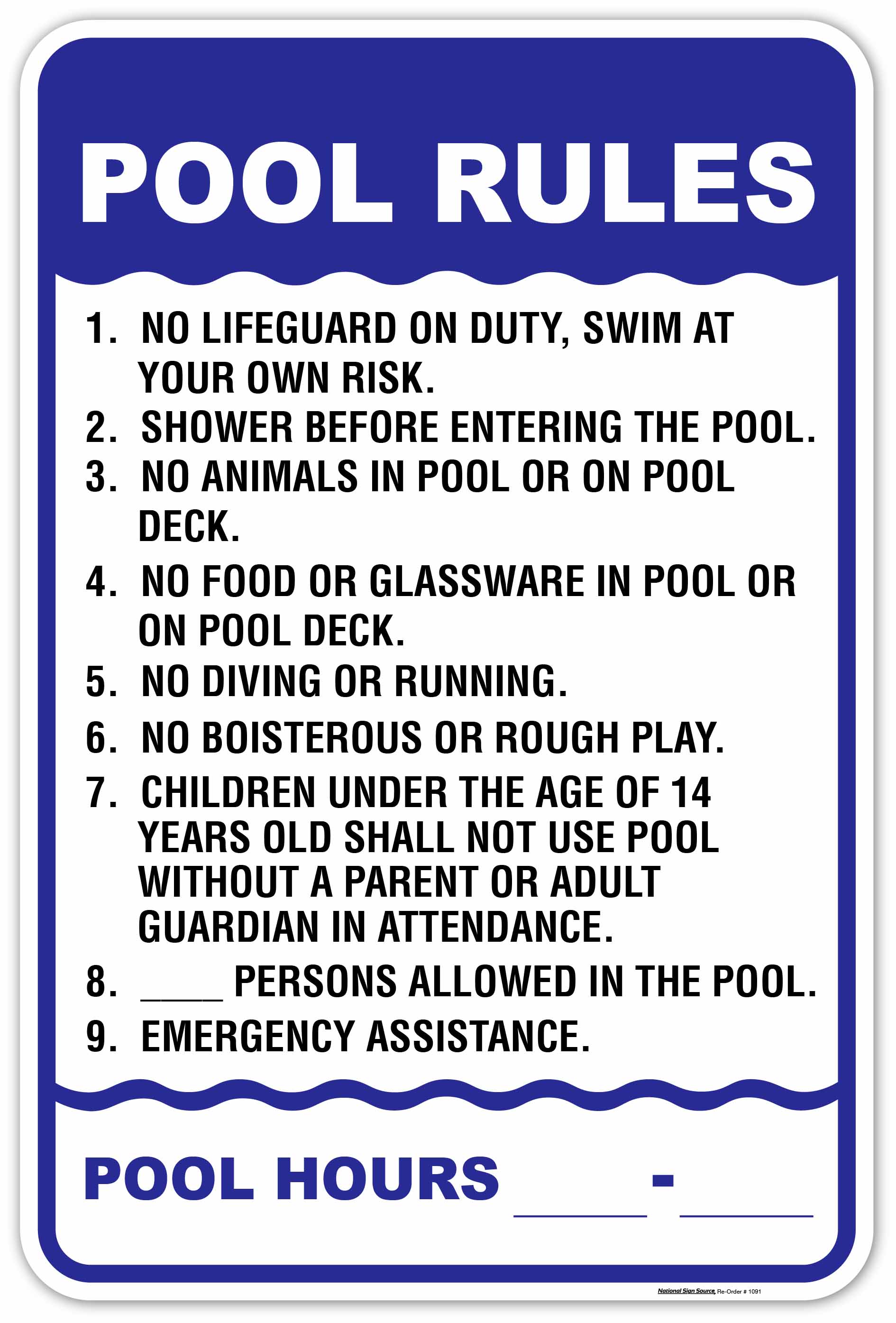 Pool Rules and Hours Signs - Made in USA | National Sign Source