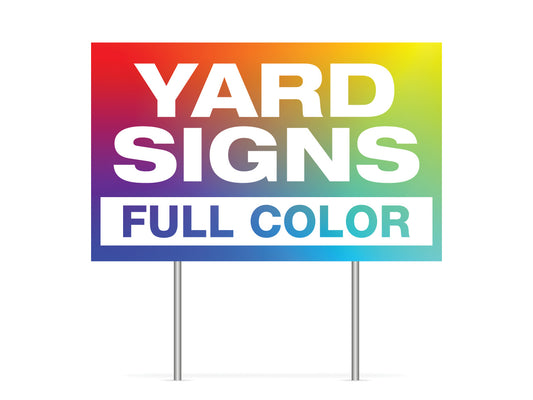 Custom full color yard signs. step stakes available.