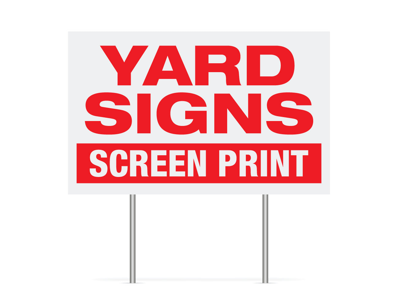 Custom Yard Signs.  Screen printed yard signs available in 1 color, 2 color and 3 color designs.  Step stakes available.