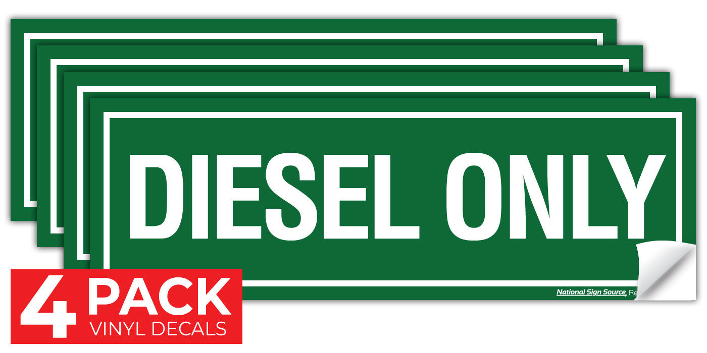 Diesel Only stickers, Fuel Identifying Vinyl Decals - 4 Pack - 