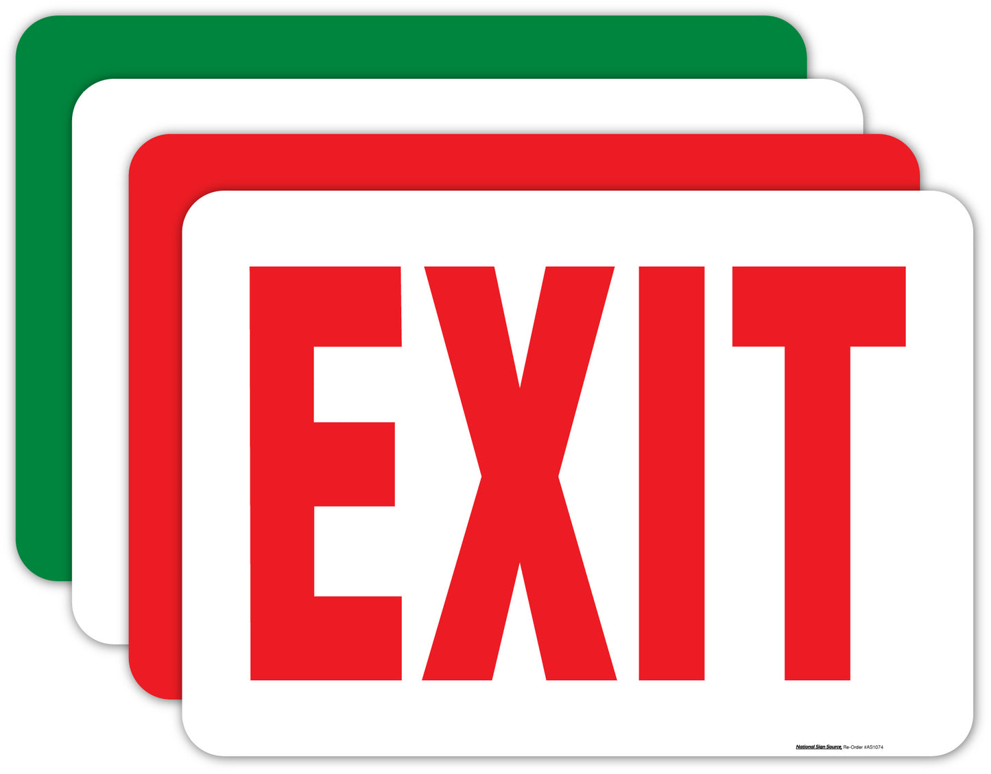 Exit signs, aluminum signs or vinyl sticker signs.